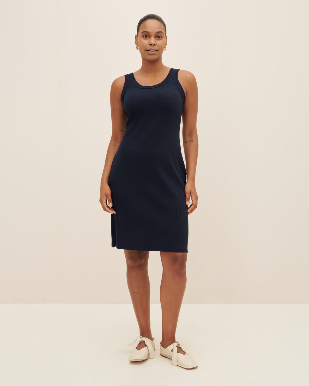 Shop Column Rib Dress - Navy | Kowtow Clothing