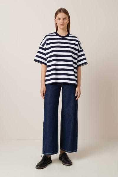 【KOOLOSET】Pigment Layered Stripe Tee oversized_boxy_tee-navy_white-