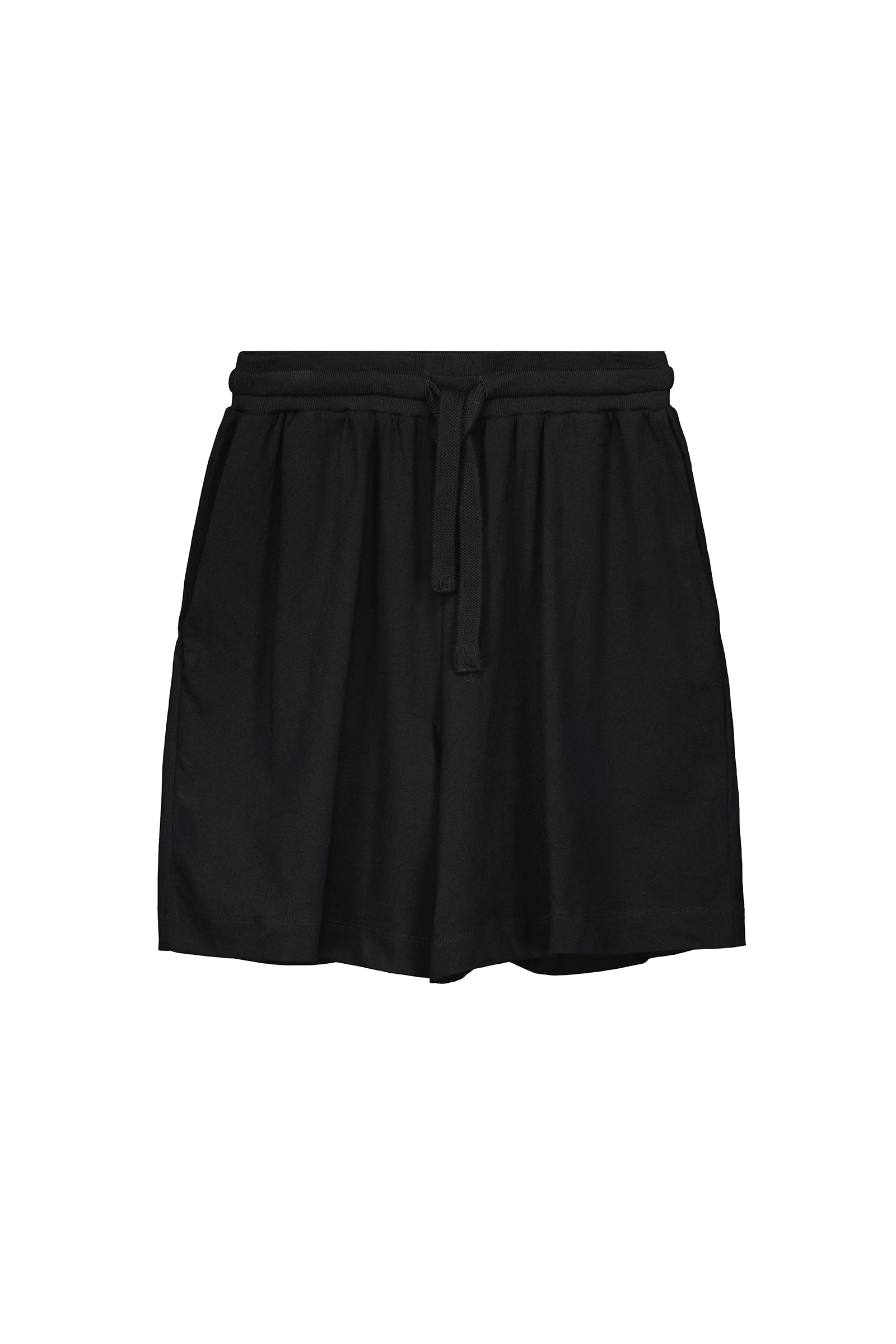 Drawcord Shorts - Black, Wide Leg, Relaxed Fit