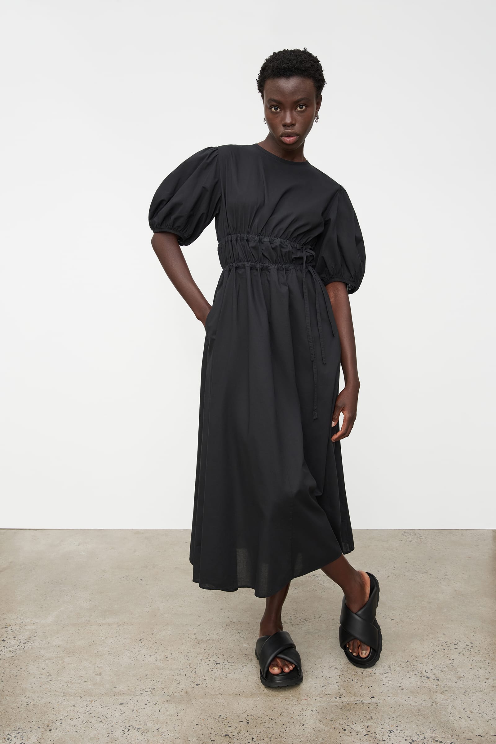 Long Celeste Dress - Black | Full-Length Cotton Voile Dress | Kowtow ...