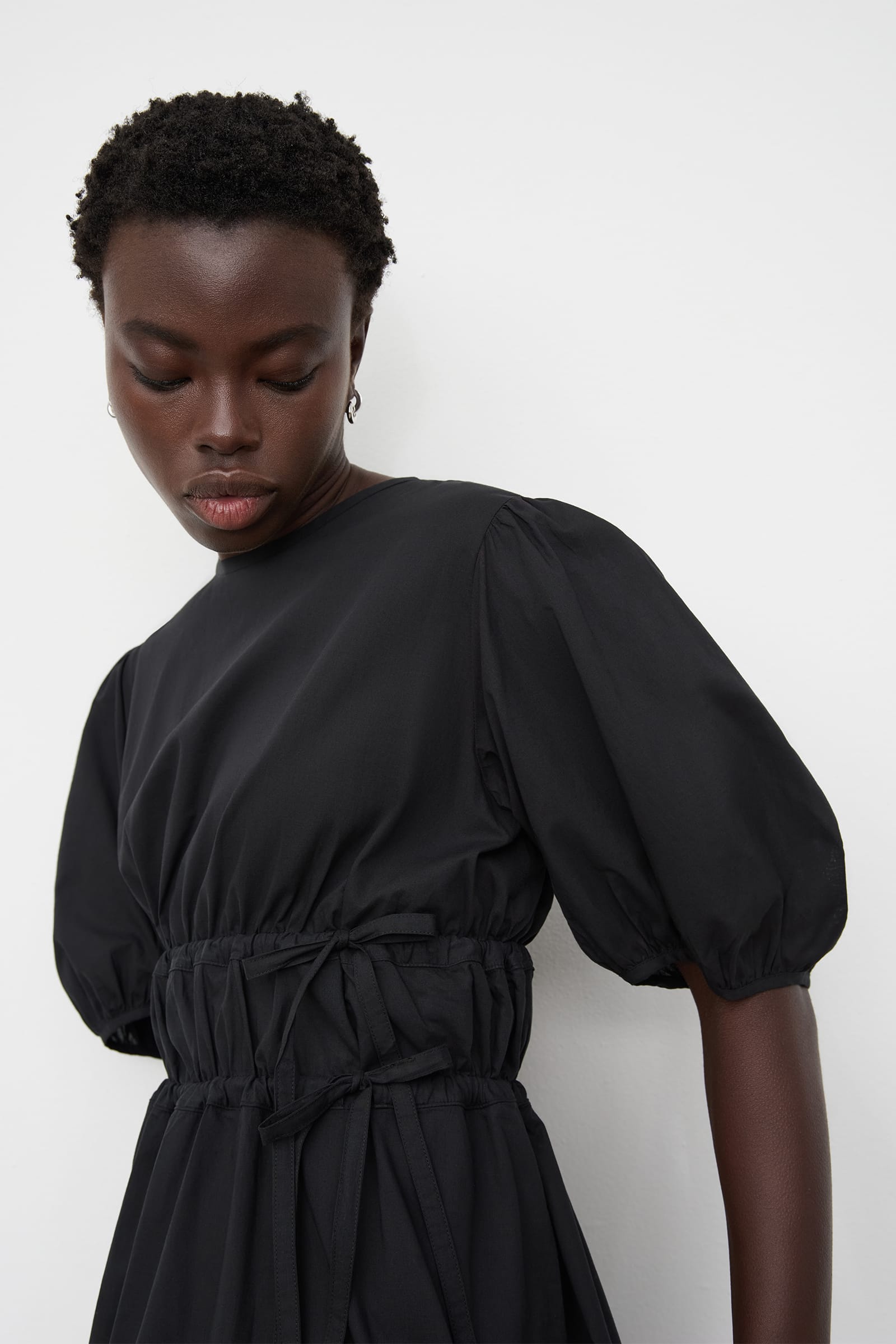 Zara + Poplin Dress with Voluminous Sleeves