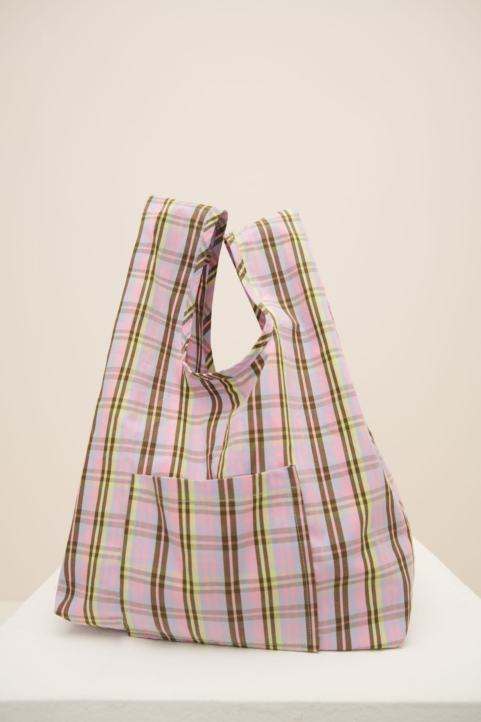 Shop Mini Market Bag - Pink Tartan | Kowtow Clothing | Kowtow United States