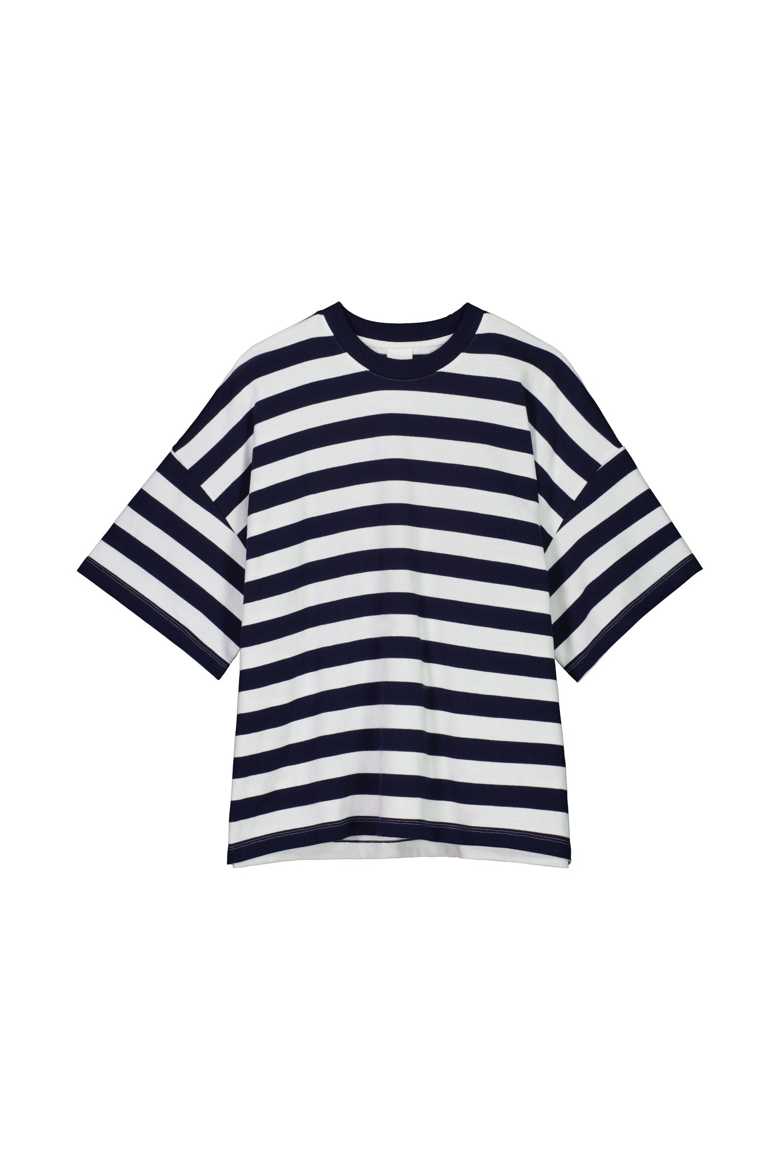 Short Sleeved Striped Crewneck Tee in Navy + White